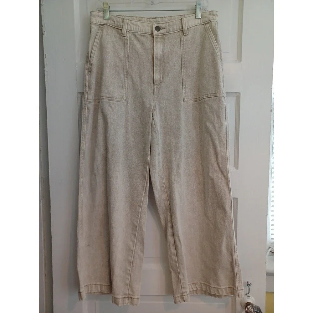 Universal Thread beige wide leg cropped jeans women's 12 neutral stonewash
